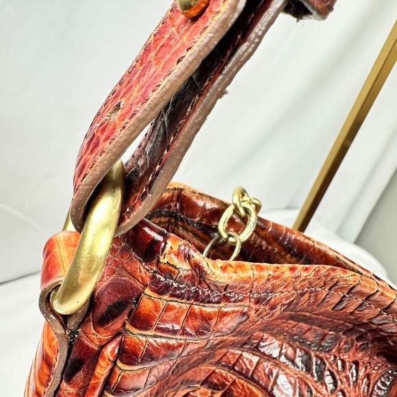 Brahmin Authentic Croc Lauren Pecan Leather Shoulder Bag w/Tassel/Hand Tag - Picture 8 of 13